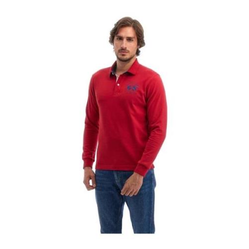 Rød langermet poloskjorte