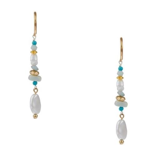 Statement Turquoise Chip & Pearl Drop Hoop - Turquoise