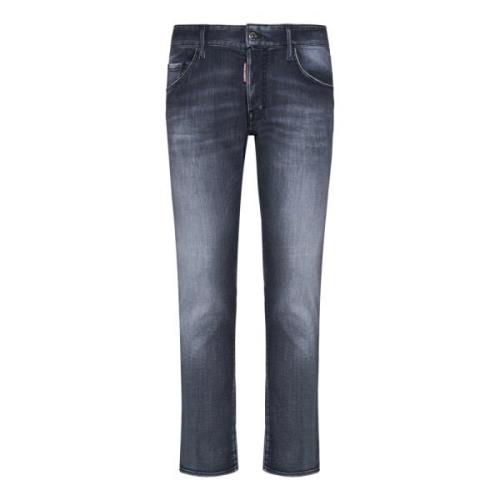 Sort Slim-Fit Brukt-Vask Denim Jeans