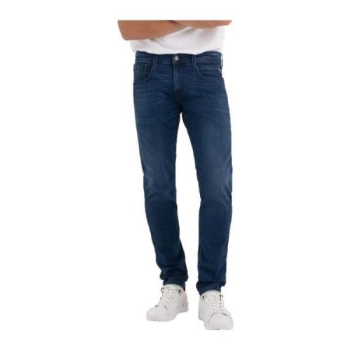 Blå Slitt Glidelås Jeans