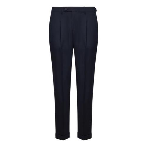Slim-fit navy blue wool trousers
