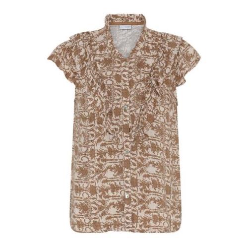 Riana Shirt Sand Bluse med Rysjermer