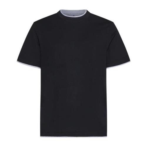 Svart Bomull Crew Neck T-skjorte