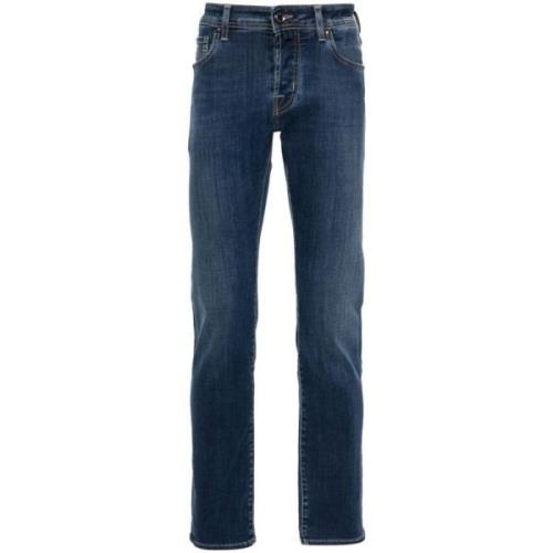 Blå Slim Fit Brodert Denim Jeans