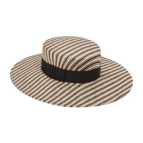 Stripet Raffia Canotier Hatt i Sand