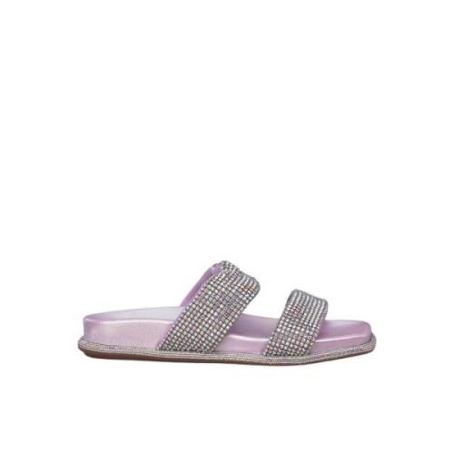 Glitrende flat sandal med rhinestone stropper