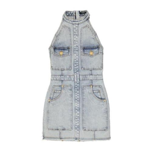 Denim Mini Kjole med Knappelukking