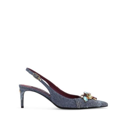 Indigo Blå Krystallpyntet Slingback Sko