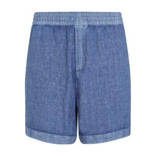 Blå Lin Snøring Shorts