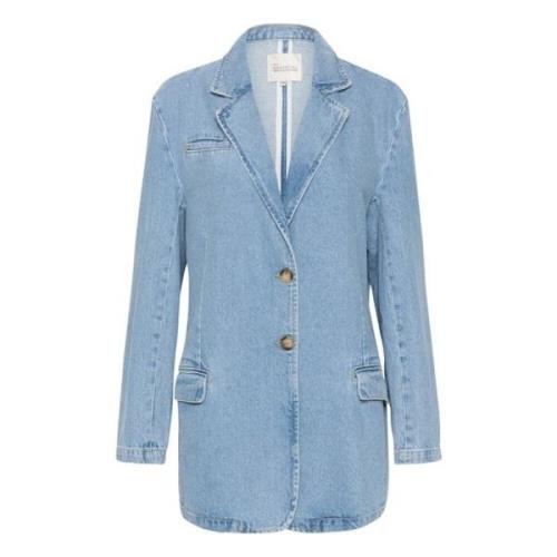 Denim Oversized Blazer med Klafflommer