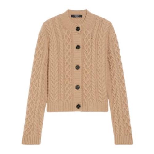 Beige Kabelstrikk Cardigan Sweater