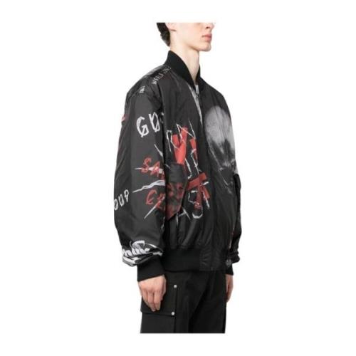 Sort Trykt Bomber med Skull Prints