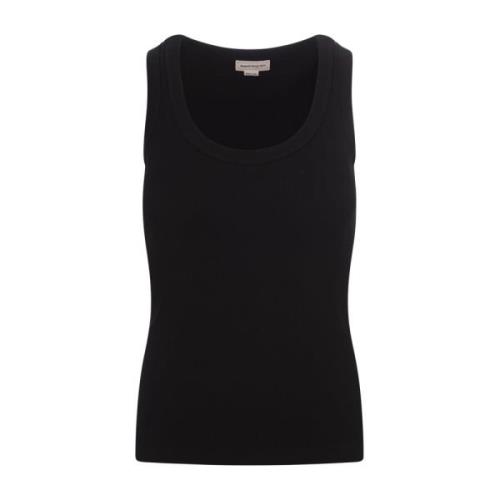 Sort Ribbet Bomull Tank Top