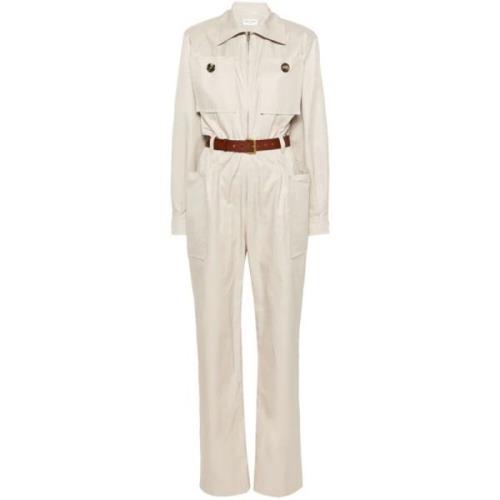 Beige Clair Twill Jumpsuit med Belte