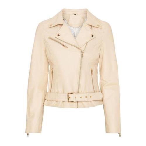 Biker Jacket Skind Ivory Light Gold