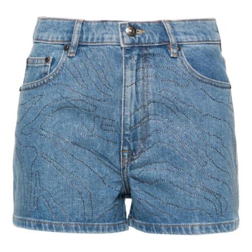 Blå Denim Shorts med Beltehemper