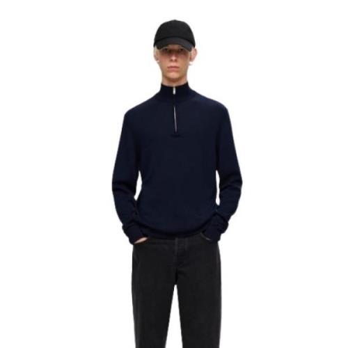 Navy Merino Half Zip Strikket Genser