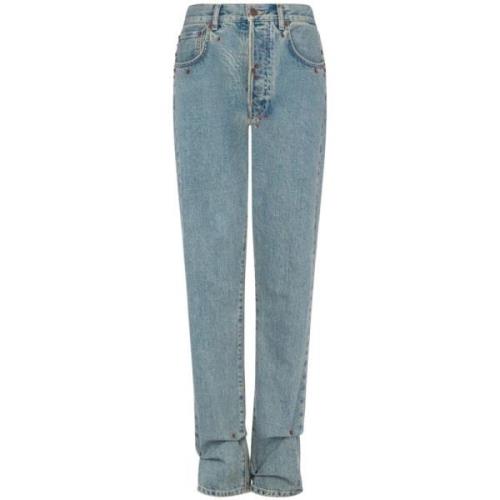 Blå High-Waisted Straight Leg Jeans