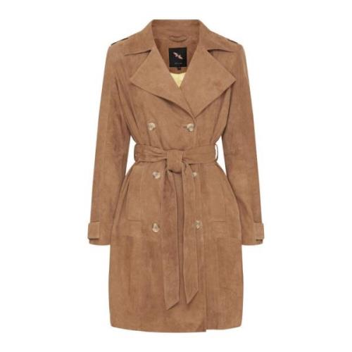 Klassisk Trenchcoat Suede Skind Kamel