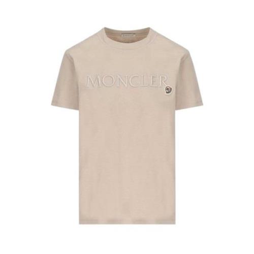 Brodert Logo T-skjorte Beige Topp