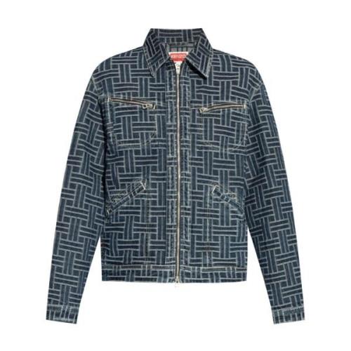 Denim Jacquard Logo Motif Skinnjakke