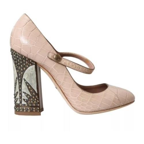 Beige Skinn Mary Jane Pumps