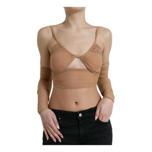 Brun Nylon Open Shoulder Cropped Top