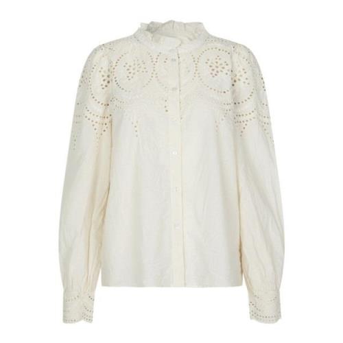 Elegant Feminin Bluse med Broderi