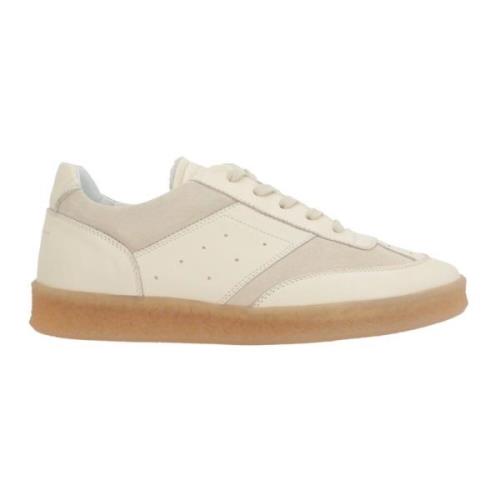 Lav-Top Skinn Sneakers Beige Semsket