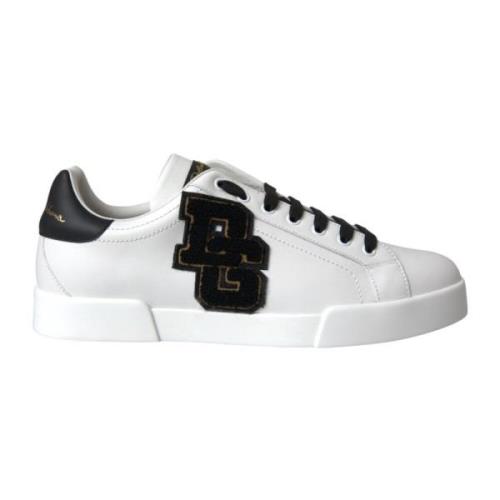 Hvite Skinn Logo Lave Top Sneakers