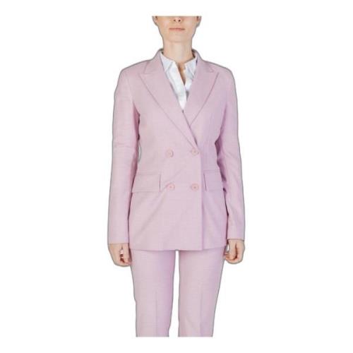 Rosa V-Hals Blazer med Knappelukking