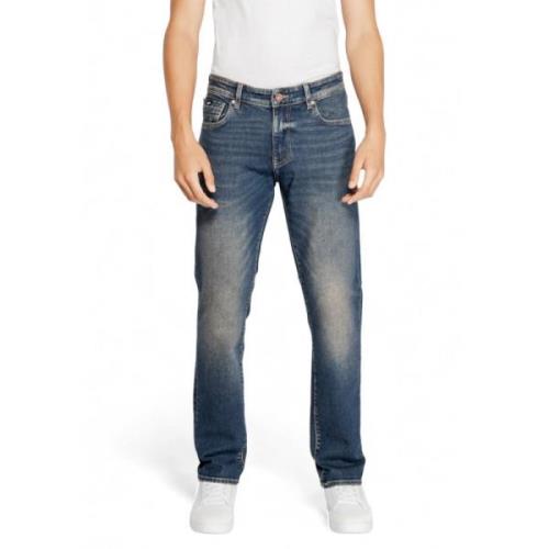 Blå Plain Herre Jeans Glidelås Knapp