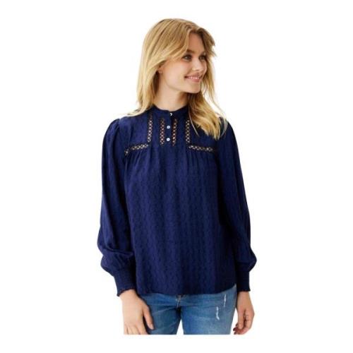 Marineblå Puff Sleeve Smock Bluse