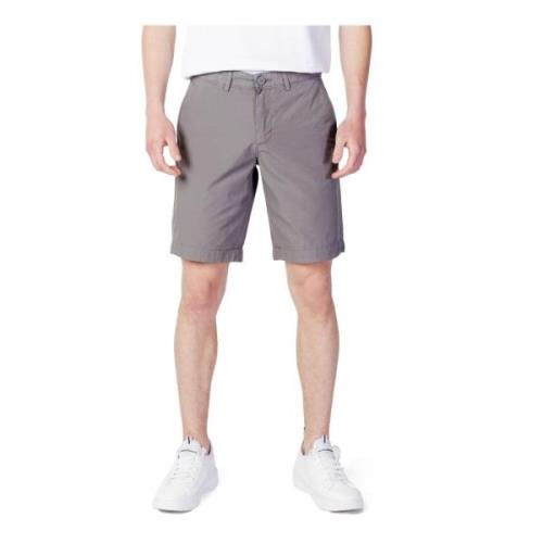 Grå Bomull Zip Shorts for Menn