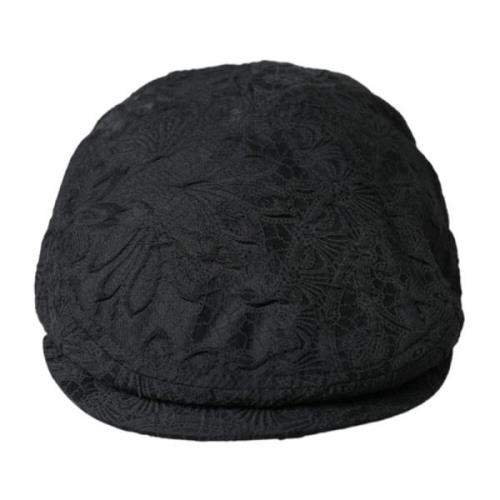 Svart Blomstret Brokade Newsboy Cap