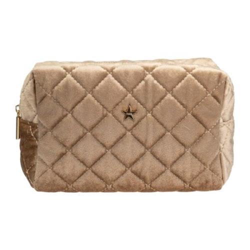 Velvet Square Quilted Make-Up Pouch Liten Sparkled Champagne