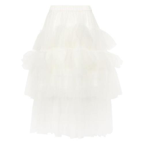 Hvit Tulle Ruffle Skjørt