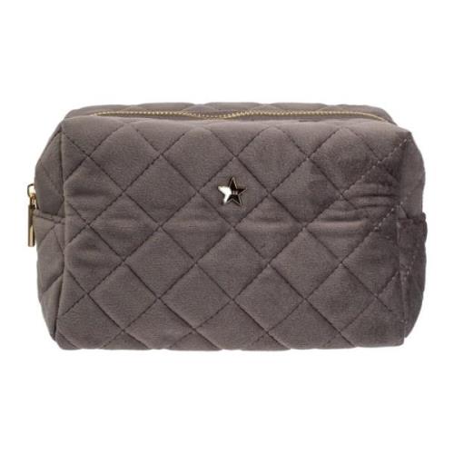 Velvet Square Quilted Make-Up Pouch Liten Mørk GRÅ