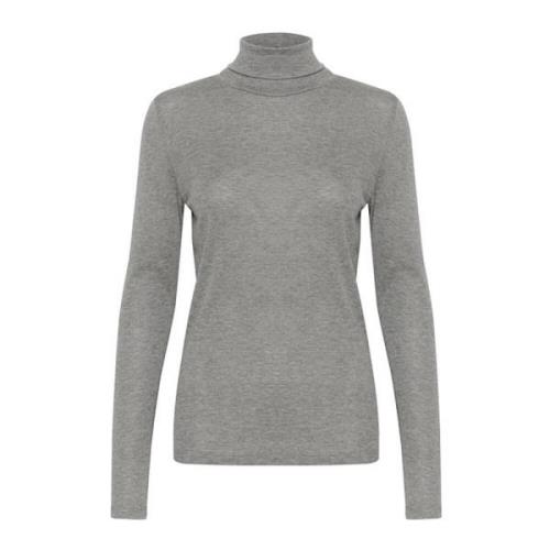 Rollneck Top Grå Melange Lang Erme