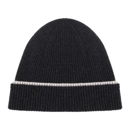 Kashmir Beanie Lue Svart Sand Ribbet