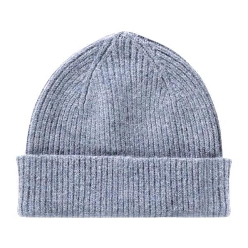 Ribbestrikket Beanie Lue Vasket Denim Blå