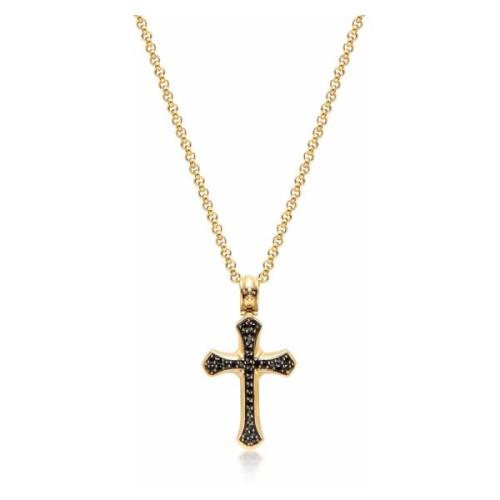 Mens Gold Necklace with Black CZ Cross