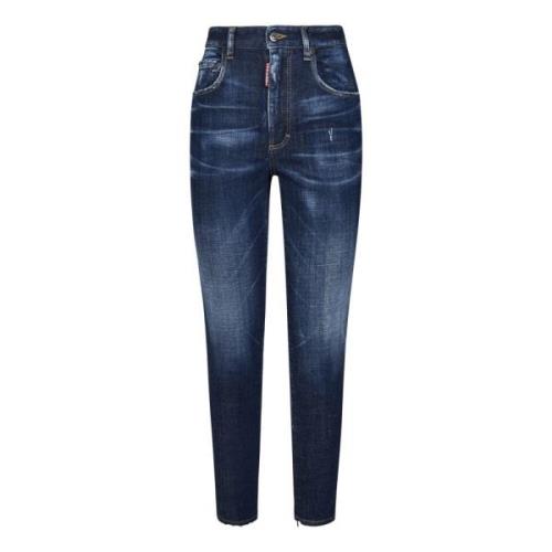 Blå Skinny Jeans med Distressed Detaljer