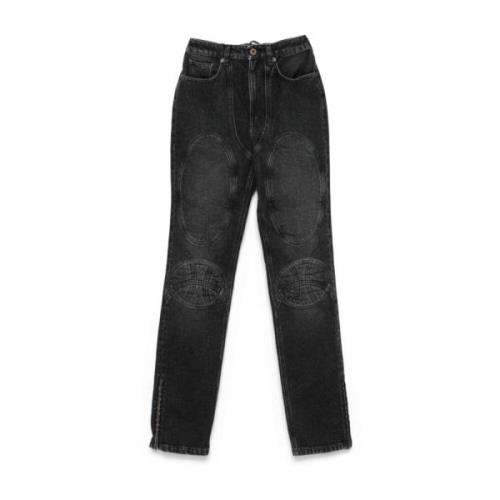 Sort Denim Jeans med Polstrede Paneler