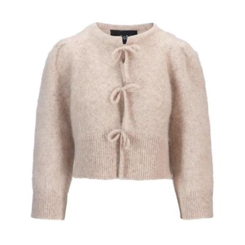 Chunky Beige Melange Cardigan med Feminine Detaljer