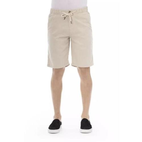 Beige Bomull Bermuda Shorts med Snøring