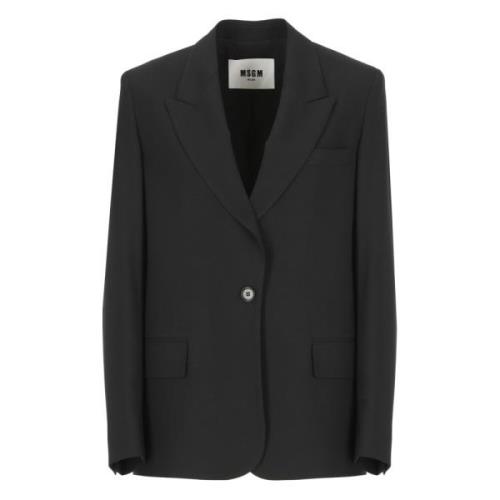 Svart Ull Blazer Peak Revers Jakke