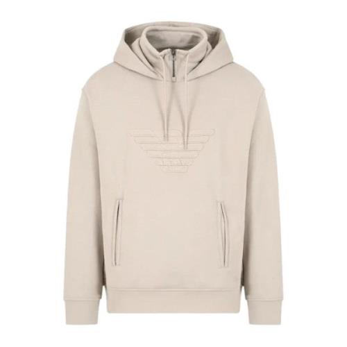 Beige Sweatshirt med Maxi Logo og Hette