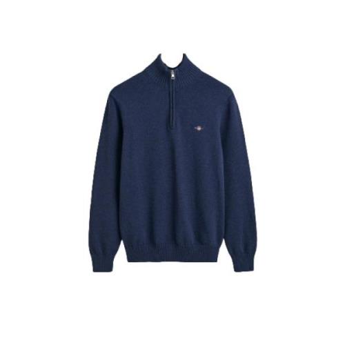 Blå Casual Bomull Half-Zip Genser