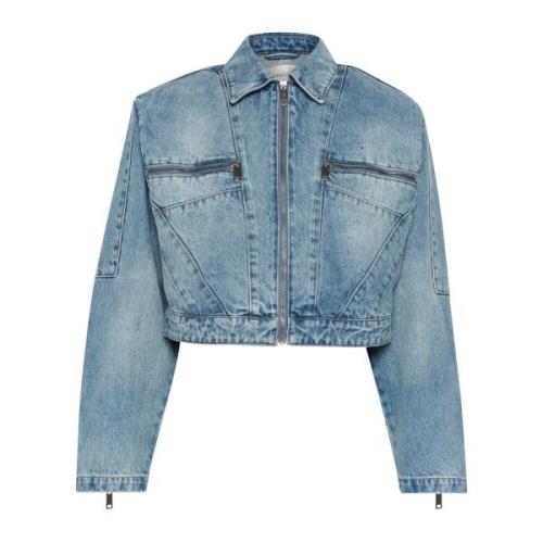 Denim Cropped Jakke med Glidelåsdetaljer